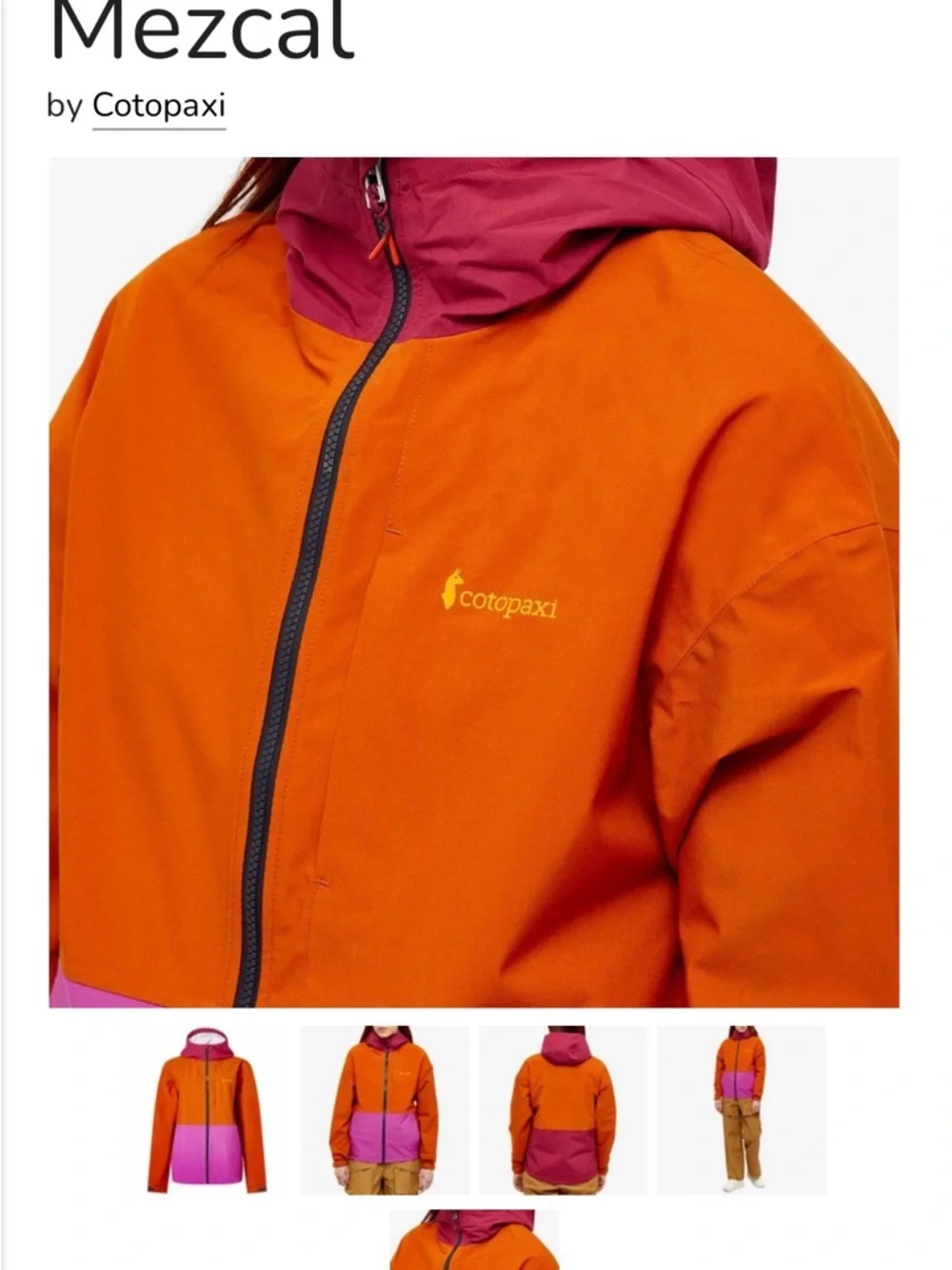 Cotopaxi Colorblock Hooded  Rain Shell Jacket - Rust Orange & Magenta - Picture 5 of 11